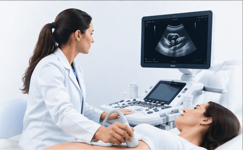 Médica realizando ultrassom